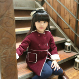 【花间】女童冬装新款韩版中大童外套中长款纯色麂皮绒大衣外套潮