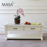 现代美式白色沙发茶几实木大理石台面客厅家具设计师简约定制整装