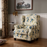 新古典布艺单人沙发椅 欧式美式乡村软包实木休闲老虎椅
