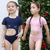 韩国新款鲨鱼造型女童泳衣女孩连体游泳宝宝幼儿防晒短袖儿童泳装