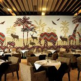 大象椰树动物背景墙纸泰式东南亚风情壁纸印度餐厅酒店主题房壁画