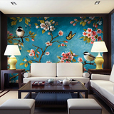 现代中式工笔花鸟壁纸客厅卧室沙发背景墙纸大型无缝梅花壁画定制