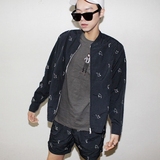 韩国东大门代购男装 宽松棒球领夹克外套防晒服密集创意图案套装