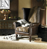 老虎椅美式复古田园风格豹纹皮布艺休闲单人沙发客厅咖啡厅高背椅