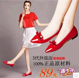 香港大牌红色平底女鞋白色尖头平跟单鞋女蝴蝶结婚鞋小红鞋小码33