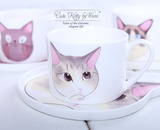 可爱小猫咪创意咖啡杯碟 下午茶西点简约卡通浅式点心猫形盘茶杯