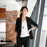 黑色小西服女2016新款韩版休闲西服套装长袖修身春秋OL气质两件套