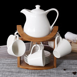 创意陶瓷咖啡杯套装配碟子竹木挂杯架现代简约花茶杯具办公凉水壶