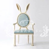 外贸美式法式休闲兔子耳朵椅实木餐椅做旧布艺书椅扶手椅别墅家具