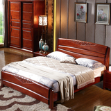全实木床 1.8米1.5米高箱储物床 现代中式实木双人婚床