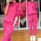 韩国代购2016春夏新款个性女装长袖小香风卫衣休闲运动两件套装潮