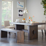 美式复古实木餐桌椅老松木时尚简约饭桌欧式原木做旧餐台桌椅组合