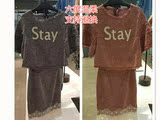 2016女士秋装新款时尚字母提花蕾丝拼接显瘦两件套连衣裙mqst521a