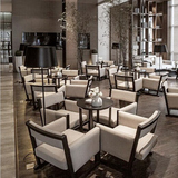 新中式茶楼洽谈桌椅组合新古典酒店餐桌椅子现代简约白色仿古椅子