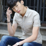 夏季修身短袖衬衫男装纯色免烫男士韩版型商务休闲青年衬衣上衣潮