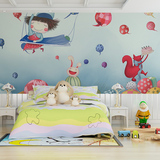 儿童公主房卡通可爱温馨墙纸卧室床头个性壁画手绘艺术背景墙壁纸