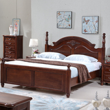 美式乡村全实木床 1.8米黑胡桃木双人床法式卧室婚床欧式雕花家具