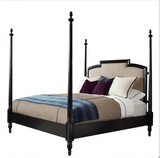 美式高款柱型风格实木床 高端黑色简约布艺床设计师宜家定制家具