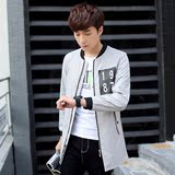 秋季韩版青年中长款夹克薄款修身潮男风衣学生印花棒球衫大码外套