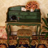 韩熙美式乡村实木卧室梳妆台 新古典复古做旧化妆台琴台彩绘妆凳