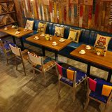 主题咖啡厅西餐厅酒吧沙发桌椅组合 复古实木甜品餐饮店双人卡座