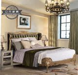 美式全实木婚床1.8米欧式布艺纯原木卧室双人床美克卧室床 美家床