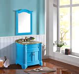 高端地中海浴室柜组合欧式蓝色卫浴台盆柜洗手盆组合洗脸台落地