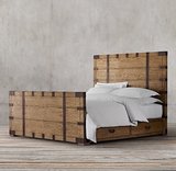 美式乡村2人雕刻橡木抽屉床箱式铁艺床双人床实木家具 法式储物床