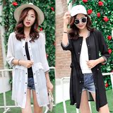 2016夏季韩版女装大码中长款棒球服上衣七分袖雪纺衫防晒衣薄外套