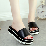 韩版时尚女士厚底拖鞋坡跟松糕凉拖鞋外穿一字拖学生夏季鞋子潮
