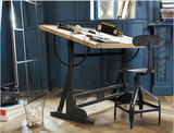 厂家直销美式乡村铁艺可调节绘画多功能书桌工作台设计师办公桌