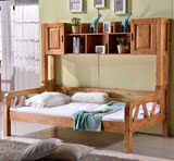 环保全实木儿童床纯柏木1.2米带书架 原木男女孩多功能单人床包邮