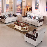 美式乡村风格三人沙发欧式小户型客厅可拆洗真皮沙发单人双人组合