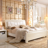 实木床1.5白色双人床1.8米真皮软靠背高箱储物床 公主床欧式婚床