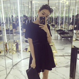 韩国代购2016夏装新款女装潮小黑裙显瘦气质中裙中长款黑色连衣裙