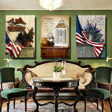 美哇装饰画美式乡村客厅无框画复古做旧沙发背景墙挂画三联画国旗