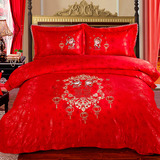 特价婚庆四件套大红刺绣全棉床单简约卡通新结婚房六件套1.8床品