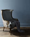 北欧实木做旧复古老虎椅 美式乡村布艺沙发单人位休闲雕花沙发椅