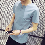 夏季短袖t恤男韩版修身青年V领学生上衣半袖纯棉体恤纯色打底衫潮