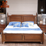 美式床 全纯实木床红橡木双人床1.8/1.5米储物高箱床美式乡村家具
