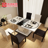 现代简约小户型电磁炉餐桌椅组合6人长方形钢化玻璃伸缩吃饭桌子