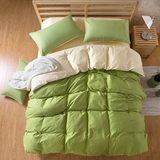 简约全棉四件套纯棉纯色素色双拼套件被套床单1.5/1.8m床上用品