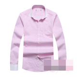 外贸原单尾货海家剪标春季新款男士时尚都市粉色条纹修身长袖衬衫