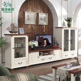 地中海电视柜酒柜茶几组合套装实木橡木可伸缩电视柜客厅组装家具