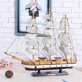 一帆风顺船摆件 帆船模型实木质手工地中海装饰品摆设仿真木船