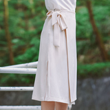 MISAZ夏新款不规则绑带中长款半身裙显瘦修身开叉文艺复古A字裙女