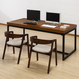 凯的 复古铁艺实木电脑桌简约松木双人书桌写字台办公桌工作桌子