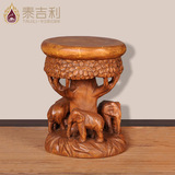木雕三象凳猴子木象凳泰国创意换鞋凳招财象原木大象换鞋凳子