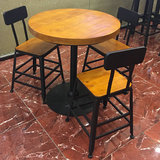 美式复古铁艺实木圆桌吧台桌星巴克桌椅咖啡厅桌酒吧桌餐桌高脚椅