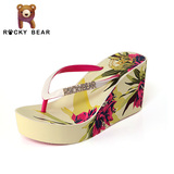 台湾品牌ROCKY BEAR 新款 超高跟人字拖坡跟防滑厚底夹角沙滩鞋